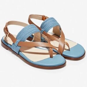 Cole Haan ANICA Strappy Leather Thong Sandal in Blue Straw Pecan